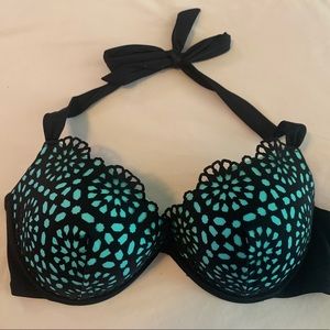 Shade & Shore NWOT Teal/Blk Filigree Bikini Top38C